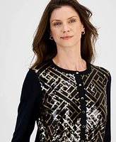 Jm Collection Women's Sequined Button-Down Party Cardigan Sweater, Created for Macy's