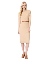 Jones New York Women's Turtleneck Belted Long-Sleeve Dress