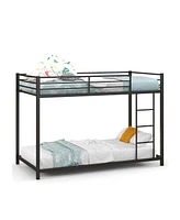 Sugift Low Profile Twin Over Metal Bunk Bed with Full-length Guardrails