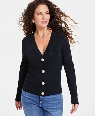 I.n.c. International Concepts Women's Ribbed Snap-Front Cardigan, Created for Macy's