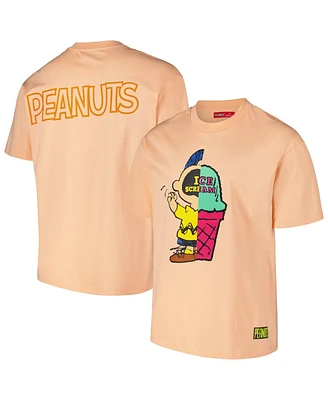 Freeze Max Men's Orange Peanuts Charlie Brown Ice Scream Loose Fit T-Shirt