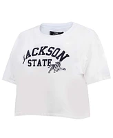 Pro Standard Women's White Jackson State Tigers Classic Three-Hit Boxy Cropped T-Shirt