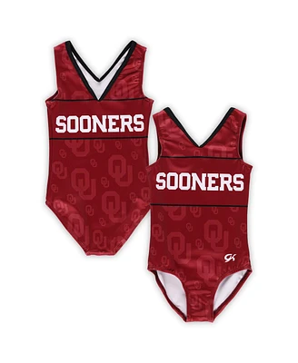 Gk Elite Girls Crimson Oklahoma Sooners Spirit V-Neck Leotard Swimsuit