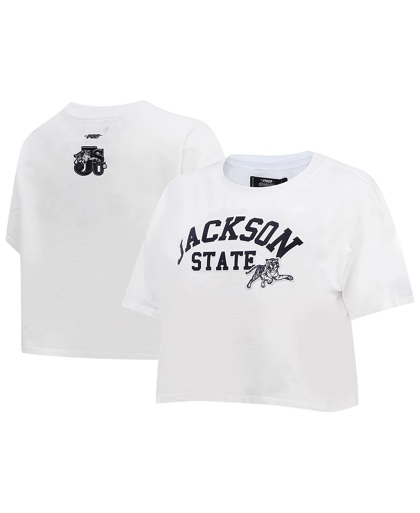 Pro Standard Women's White Jackson State Tigers Classic Three-Hit Boxy Cropped T-Shirt