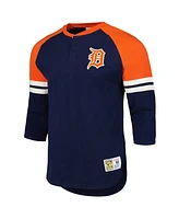 Mitchell & Ness Men's Navy Detroit Tigers Cooperstown Collection Legendary Raglan Slub Henley Three-Quarter Sleeve T-Shirt