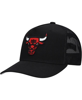 Mitchell & Ness Men's Black Chicago Bulls Monogram All-Over Logo Mesh Trucker Adjustable Hat