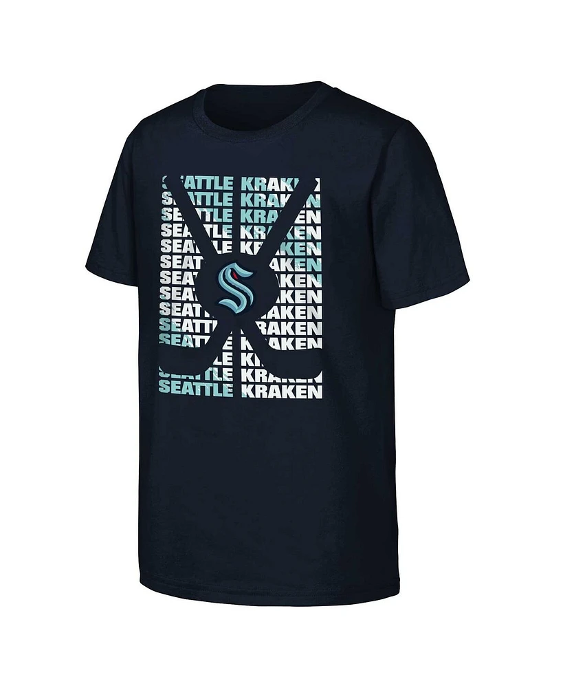 Outerstuff Big Boys and Girls Deep Sea Blue Seattle Kraken Box T-Shirt