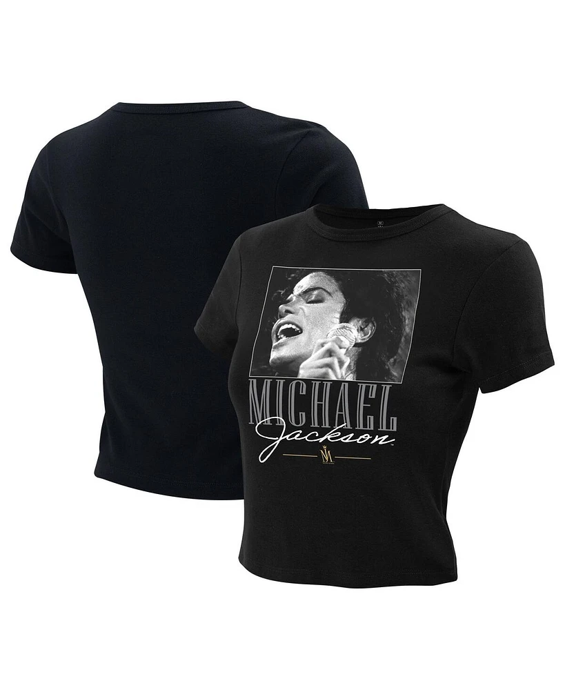 Ripple Junction Women's Black Michael Jackson Photo Cropped T-Shirt