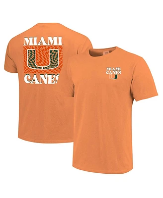 Image One Women's Orange Miami Hurricanes Comfort Colors Checkered Mascot T-Shirt