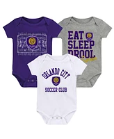 Outerstuff Baby Boys and Girls Purple/White/Gray Orlando City Sc 3-Pack Bodysuit Set