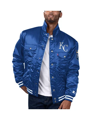 Starter x Levi's Men's Royal Kansas City Royals Silver Tab Satin Full-Snap Trucker Jacket