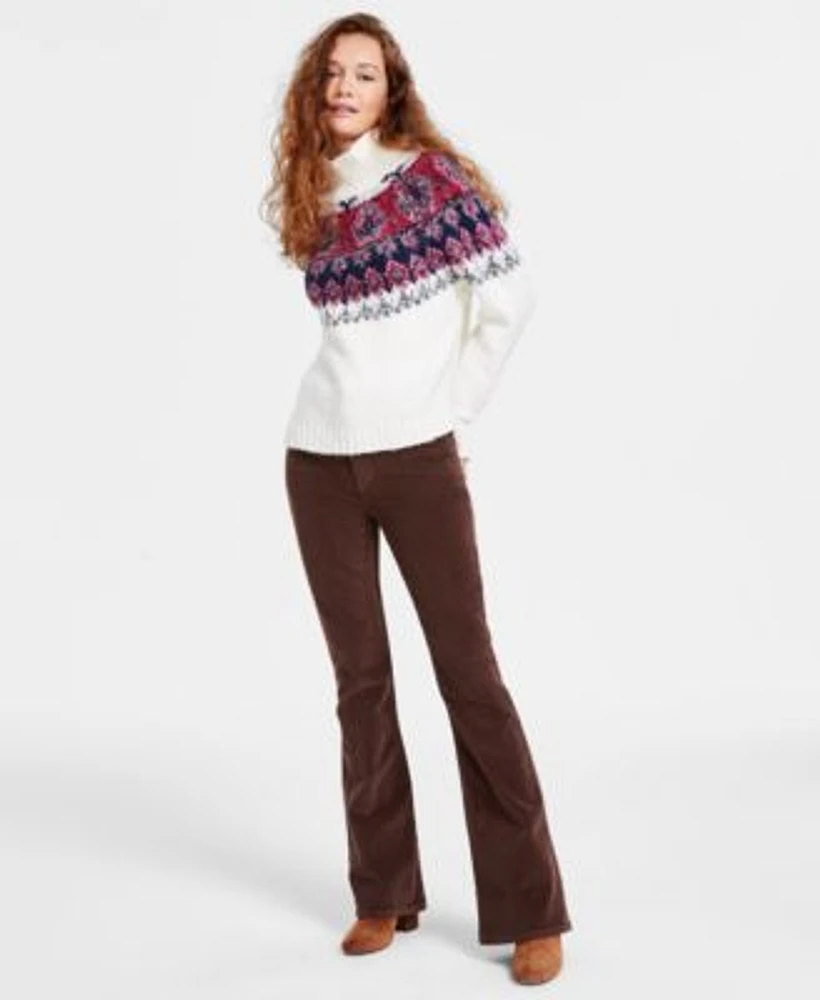 Lucky Brand Womens Fair Isle Sweater Stevie Corduroy Flare Pants