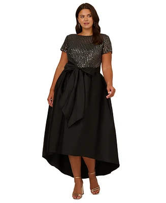 Adrianna Papell Plus Size Sequined High-Low Gown