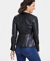 I.n.c. International Concepts Women's Faux-Leather Long-Sleeve Wrap Top, Created for Macy's