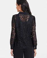 I.n.c. International Concepts Women's Lace Button-Front Blouse, Created for Macy's