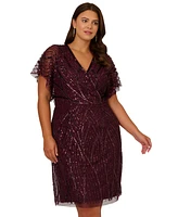 Adrianna Papell Plus Beaded Dolman-Sleeve Cocktail Dress