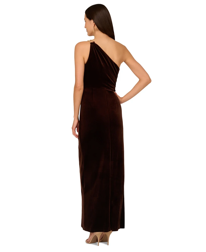 Adrianna Papell Women's Asymmetric One-Shoulder Velvet Gown