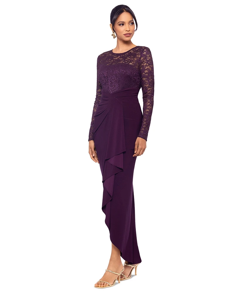 Betsy & Adam Women's Lace Ruffled Gown