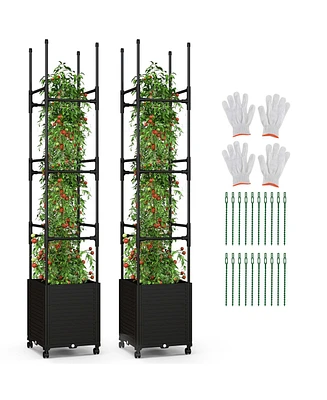 Costway 2 Pcs Raised Garden Bed with Trellis and Wheels Self-Watering Planter Box