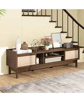 Costway Wooden Tv Stand for TVs up to 65" with Storage Adjustable Shelf & Sliding Doors