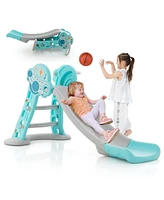 Costway Girls 3-in-1 Indoor Slide with Basketball Hoop & Basketball, Safe Buffer Zone