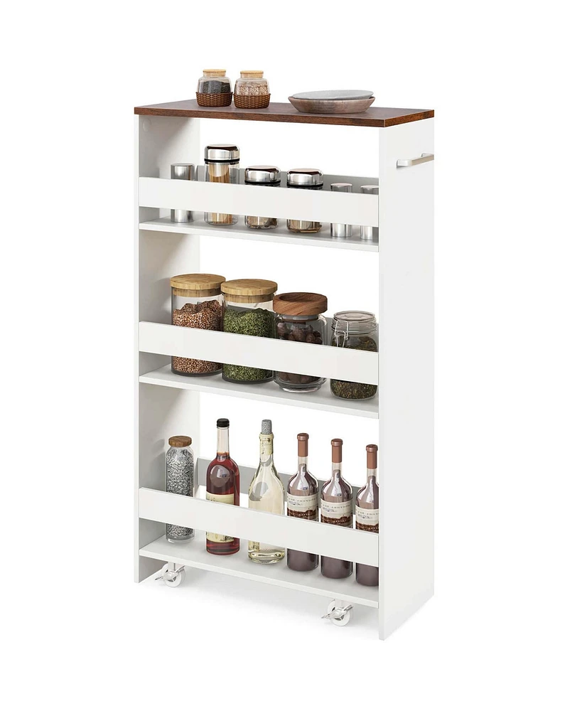 Costway 4-Tier Rolling Storage Cart 8" Slim Kitchen Cart on Wheels with Open Shelves