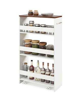 Costway 4-Tier Rolling Storage Cart 8" Slim Kitchen Cart on Wheels with Open Shelves