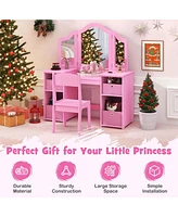 Costway Kids Vanity Table & Chair Set 2-in-1 Princess Pretend Play Makeup