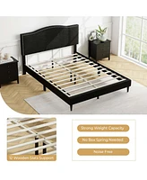 Queen Size Upholstered Bed Frame with Nailhead Trim Headboard Wooden Slats Support