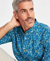 Club Room Men's Floral Poplin Long-Sleeve Button-Down Shirt, Created for Macy's