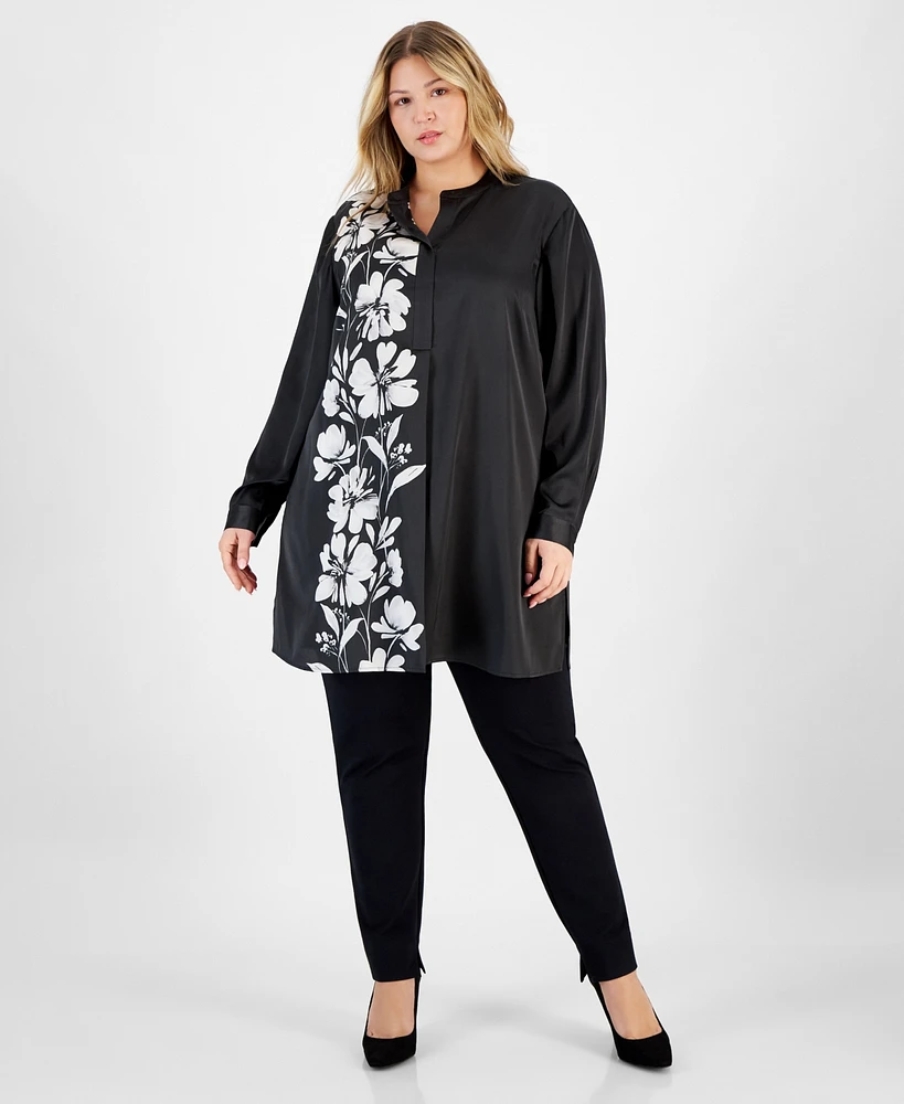 Anne Klein Plus Floral-Graphic Tunic Blouse