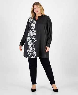 Anne Klein Plus Size Floral-Graphic Tunic Blouse