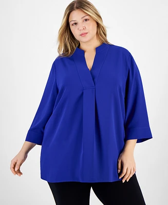 Anne Klein Plus Split-Neck Wide-Sleeve Top