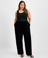 Kasper Plus Velvet Wide-Leg Pull-On Pants