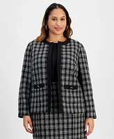 Kasper Plus Tipped Tweed Collarless Jacket