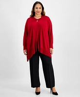 Kasper Plus Long-Sleeve Open-Front Cardigan