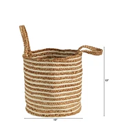 Slickblue 14" Boho Chic Basket Cotton and Jute Stripe with Handles