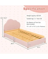 Costway Kids Twin Platform Bed Frame Upholstered Twin Size Bed with Wooden Slats Support
