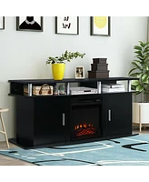 Gymax 63'' Fireplace Tv Stand W/18'' 1400W Electric Fireplace up to 70'' Black