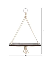 Slickblue 16" x 18" Macrame Hanger with Wood Shelf