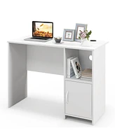 Costway Modern Computer Desk with Cabinet Cable Holes & Open Shelf Storage for Home Office