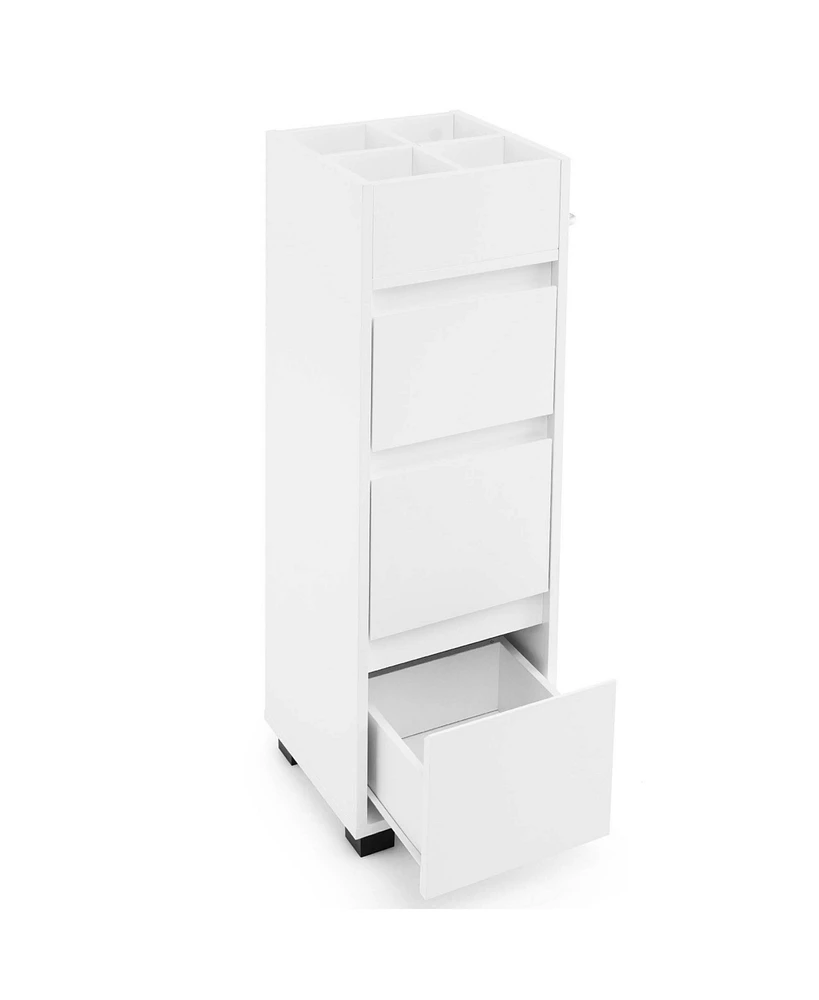 Costway Bathroom Floor Cabinet with 3 Drawers 4 Compartments 2-Side Available Towel Shelf