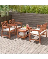 4 Pcs Patio Conversation Set with Soft Seat Cushions 2-Tier Rectangle Coffee Table