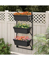 Costway Hanging Vertical Planter with 3 Planter Boxes & Detachable Hooks for Flowers