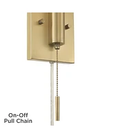 Luca Mid Century Modern Indoor Swing Arm Wall Mounted Lamp Brass Finish Metal Plug-In Light Fixture Fabric Shade for Bedroom Bedside House Reading Liv
