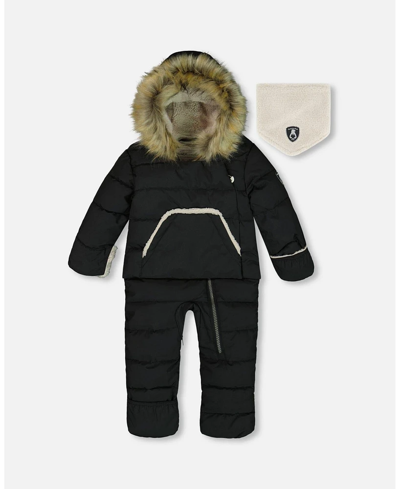 Deux par Baby Girl One Piece Hooded Snowsuit Black Designed For Car Seat - Infant|Toddler