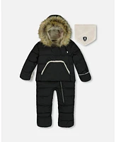 Deux par Baby Girl One Piece Hooded Snowsuit Black Designed For Car Seat - Infant|Toddler