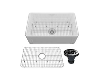 Casainc 30" Frame Design Reversible Installation Fireclay Kitchen Sink With Grid and Drainer