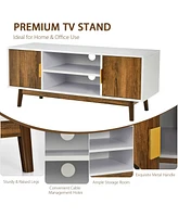 Gymax Tv Stand Entertainment Media Console w/2 Storage Cabinets & Open Shelves