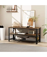 Gymax 3-Tier Industrial Tv Stand Entertainment Center Console Metal Frame Rustic Brown